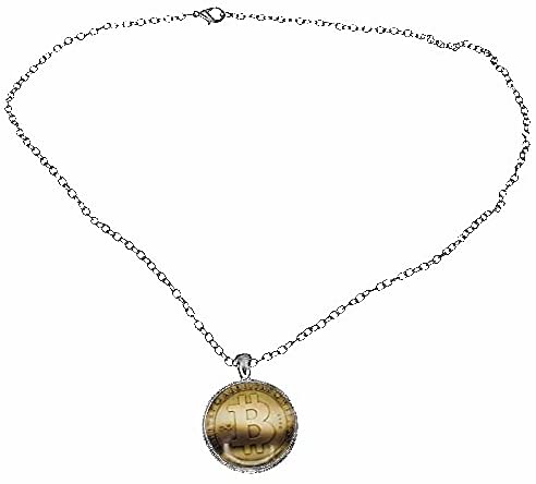 Bitcoin Necklace chain Pendant Commemorative Round Collectors (Silver)