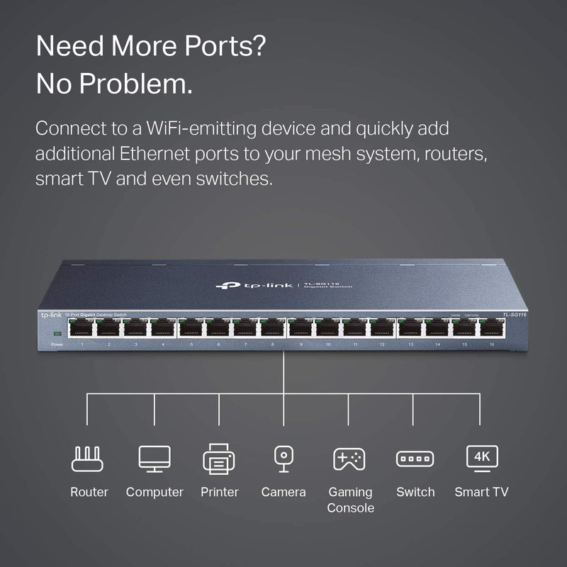 TP-Link 16-Port Gigabit Ethernet Network Switch -  Black