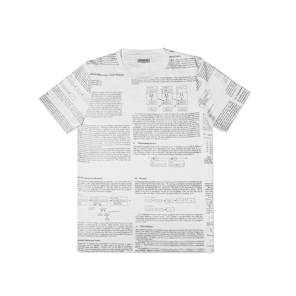 Satoshi Ink Whitepaper Crew Neck T-Shirt Limited Edition for Collectors - White