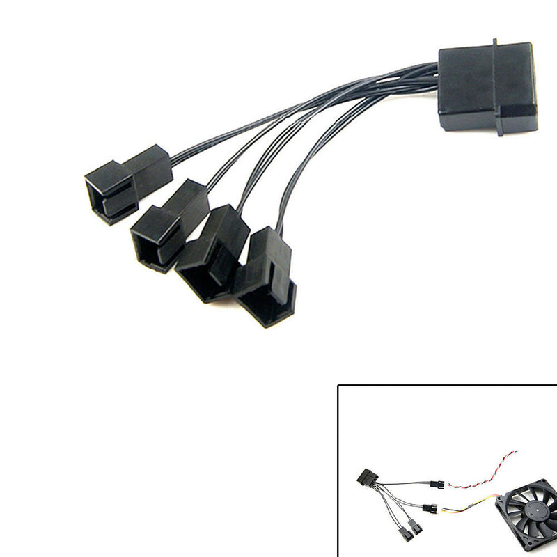 12V Molex To 4 Way 3 Pin Computer Power Multi Fan Splitter Adapter Cable BK