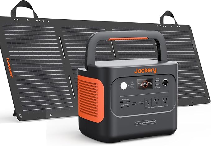 Jackery Solar Generator 1000 Plus with100W Mini Solar Panels, 1264Wh Portable Power Station with Bifacial Solar Panels, 2000W Output Backup Powe