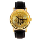 Mens 40mm Gold Cryptocurrency Bitcoin Dial Watch with Leather Strap - BTC