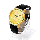 Mens 40mm Gold Cryptocurrency Bitcoin Dial Watch with Leather Strap - BTC