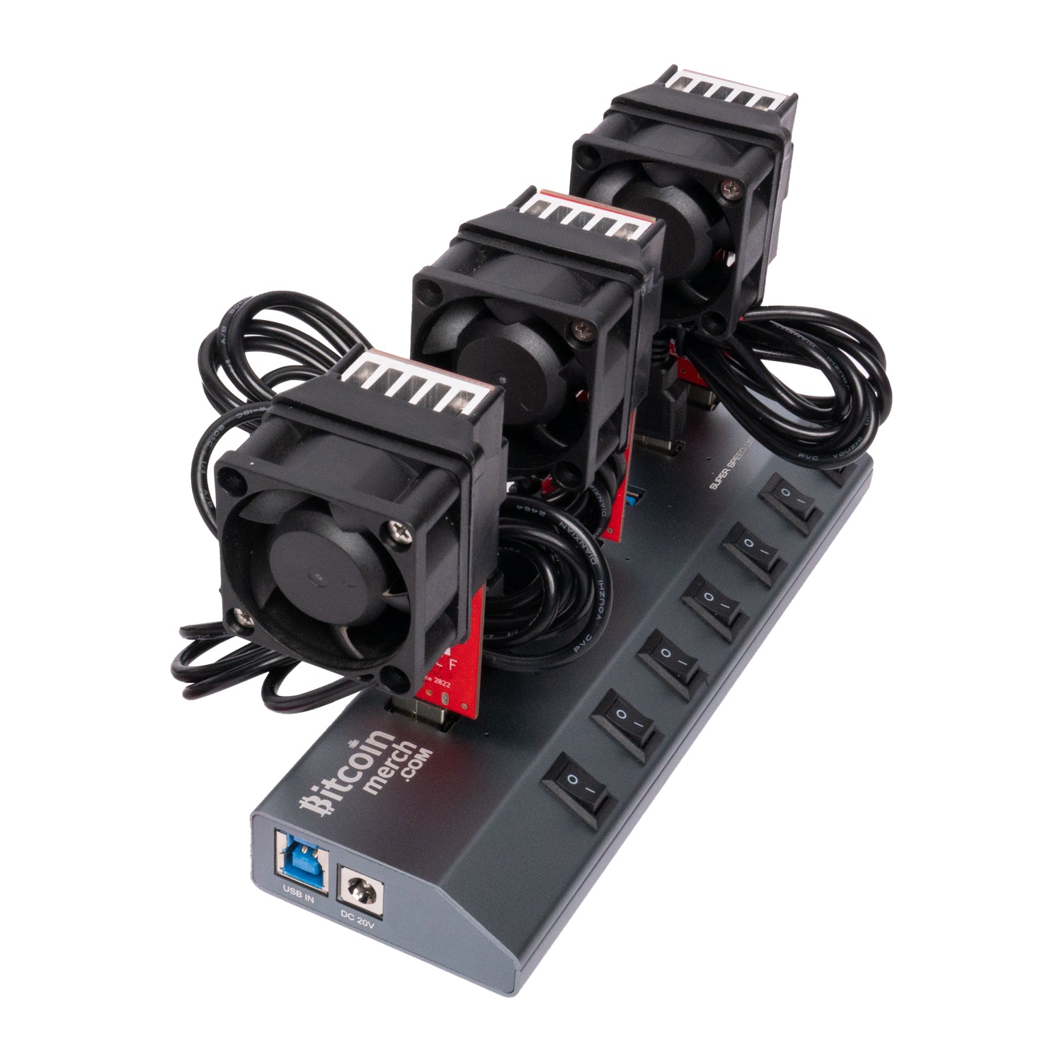 3 x GekkoScience COMPAC F with Fan Upgrade + Bitcoin Merch® 7-Port USB Hub - COMBO Up to 1.05+TH/s
