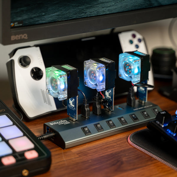 Teleport ×  economics experiment CAP 3 x GekkoScience COMPAC F with Fan Upgrade + Bitcoin Merch