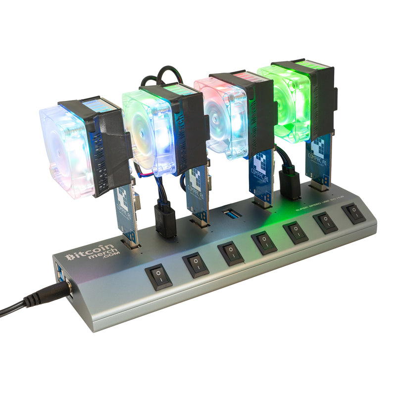 4 x GekkoScience COMPAC F with Fan Upgrade + Bitcoin Merch® 7-Port USB Hub - COMBO Up to 1.2+TH/s