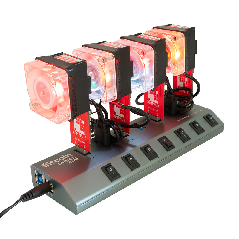 4 x GekkoScience COMPAC F with Fan Upgrade + Bitcoin Merch® 7-Port USB Hub - COMBO Up to 1.2+TH/s