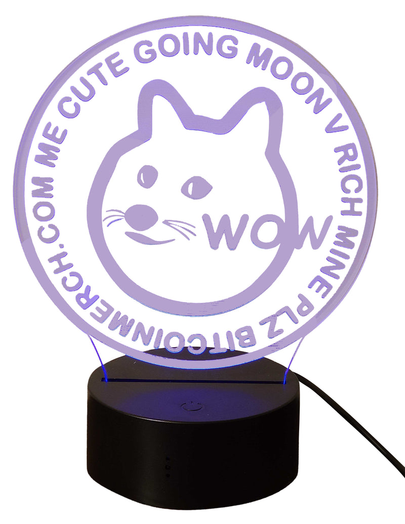 Clear Dogecoin USB LED Desk Night Light Lamp "Me Cute Going Moon V Rich PLZ Mine" 7-Color