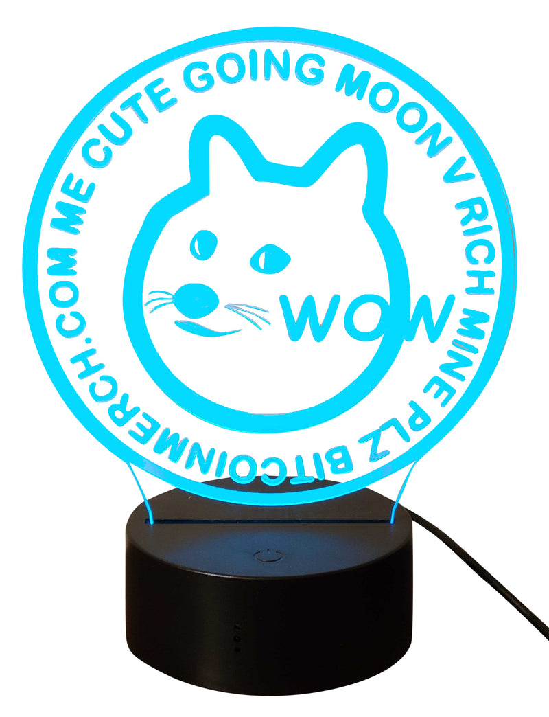 Clear Dogecoin USB LED Desk Night Light Lamp "Me Cute Going Moon V Rich PLZ Mine" 7-Color