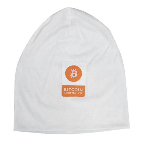 'Bitcoin Accepted Here' All-Over Print Beanie Hat - White