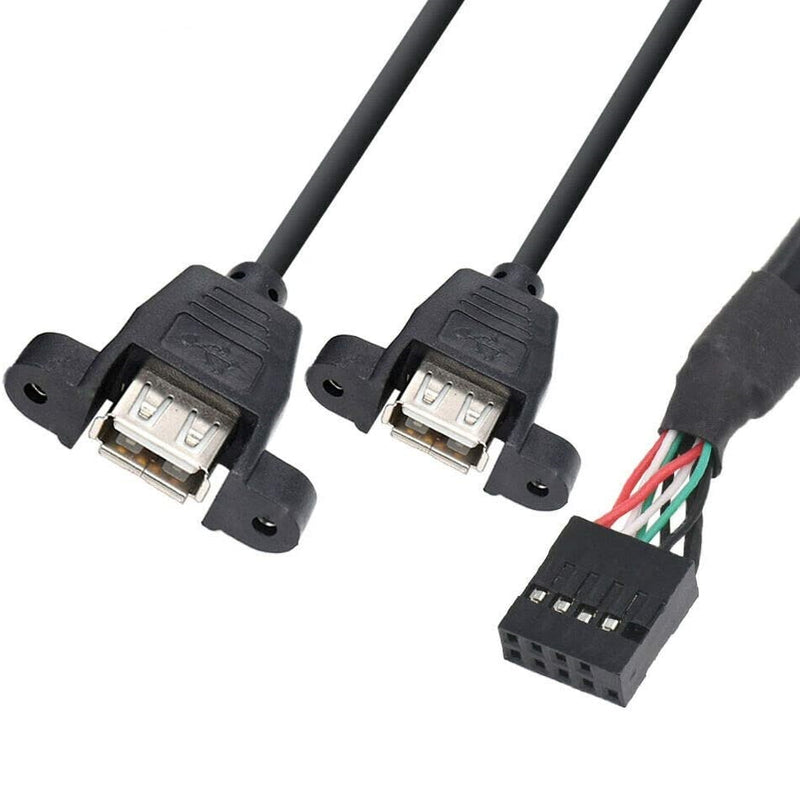 9pin to Dual USB 2.0 Type A Female Adapter Cable for Front Panel I/O of PC Case