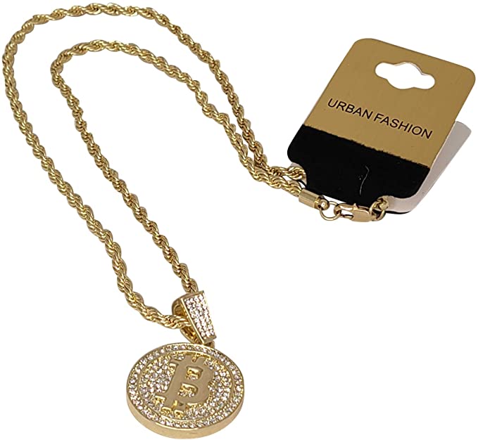 Round Bitcoin Rhinestone Necklace - Gold