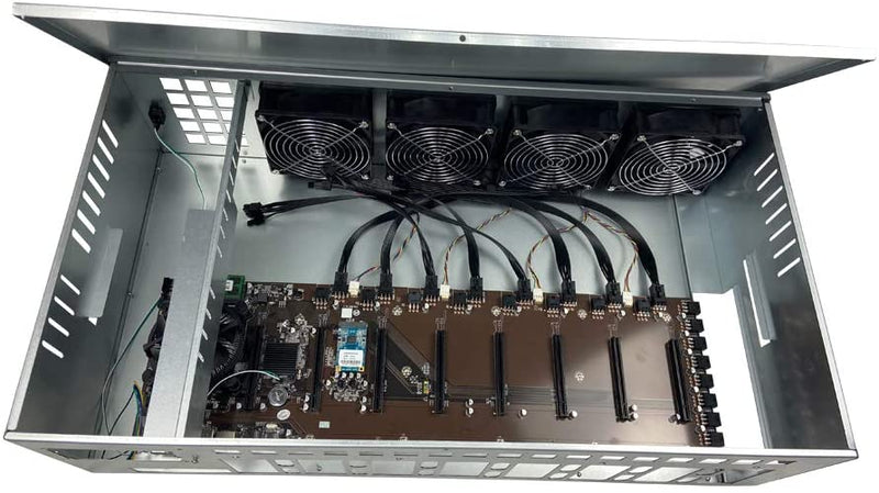 Ready-To-Mine™ 4-Fan 8 GPU Frame Rig With Motherboard + CPU + RAM + SSD + PSU Included