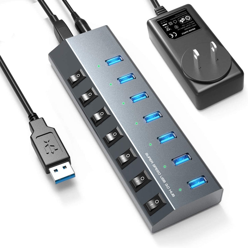 Bitcoin Merch® - 7-Port Powered USB Hub ONLY 3.0, UPGRADED 65W, FOR Co