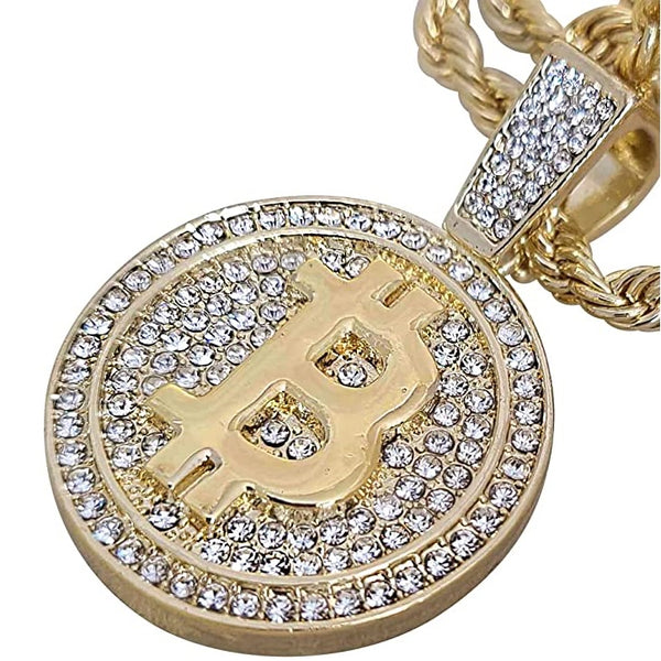 Round Bitcoin Rhinestone Necklace - Gold