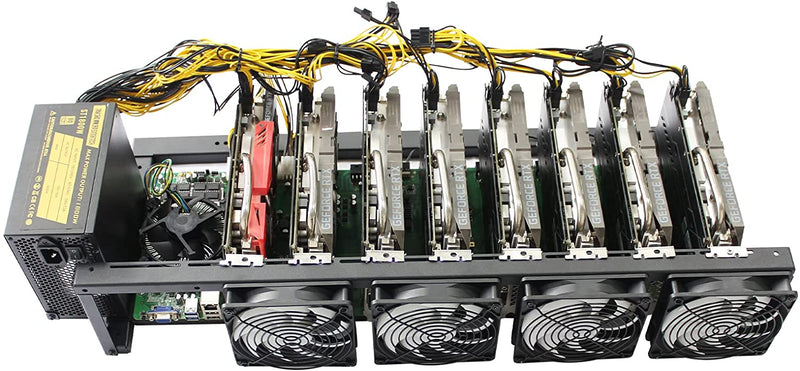 4 Fan 8 GPU Open Frame Mining Rig KIT with Motherboard + CPU + RAM+ SSD + PSU Included