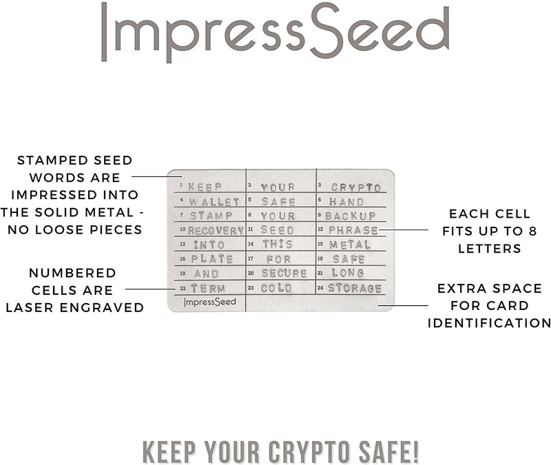 ImpressSeed Wallet Seed Key Backup - Titanium Plate