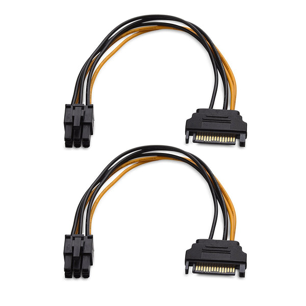 (2-Pack) 6 Pin PCIe to SATA Power Cable - 6 Inches