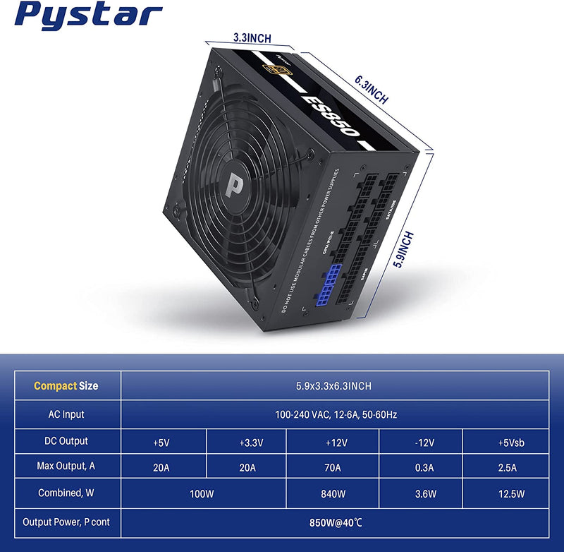 Pystar ES850W Modular Power Supply 110V US Plug