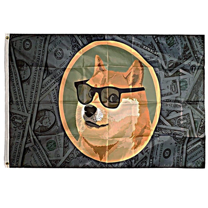 Flag Banner Poster Sign Bitcoin Dogecoin Sunglasses Cash 3'x5' 36x60