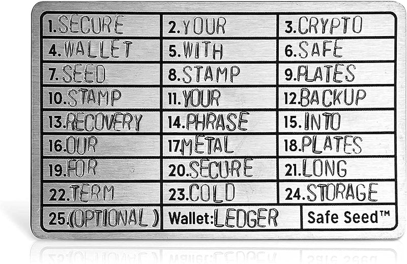 SAFE SEED Crypto Seed Key Phrase Backup - 2 Steel Plates + Stamping Kit