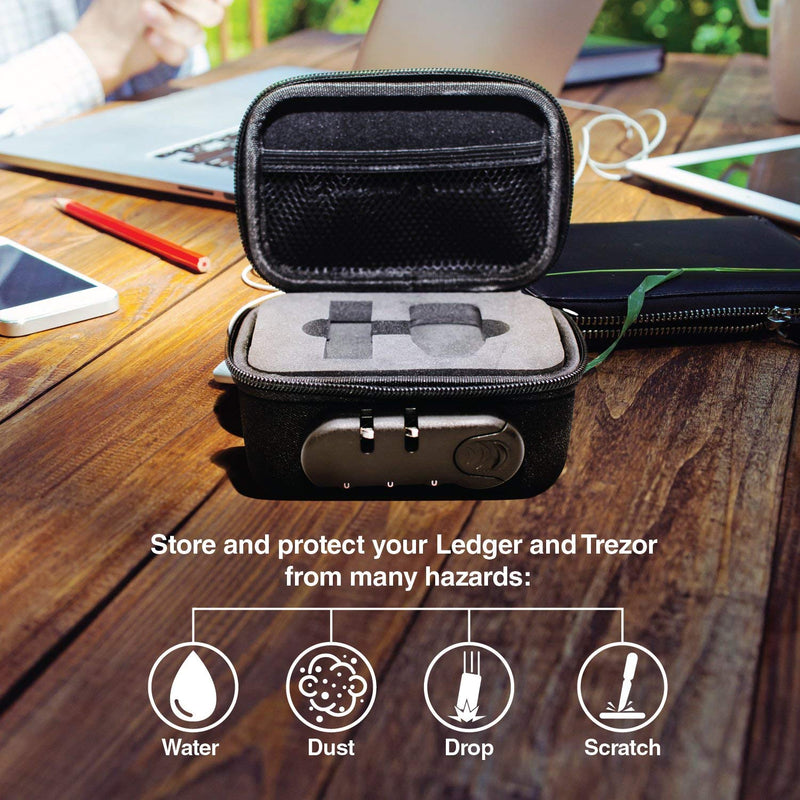 Ledger Nano S and Trezor Hardware Bag with Lock for Cryptocurrency Cold Storage - Best Hard Case for Crypto Wallet - Patented Design