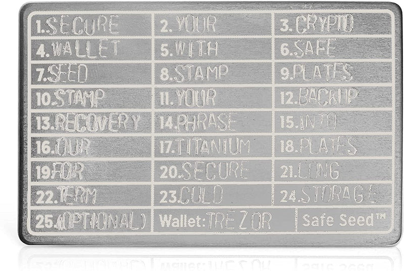 SAFE SEED Crypto Seed Key Phrase Backup - 2 Titanium Plates + Stamping Kit