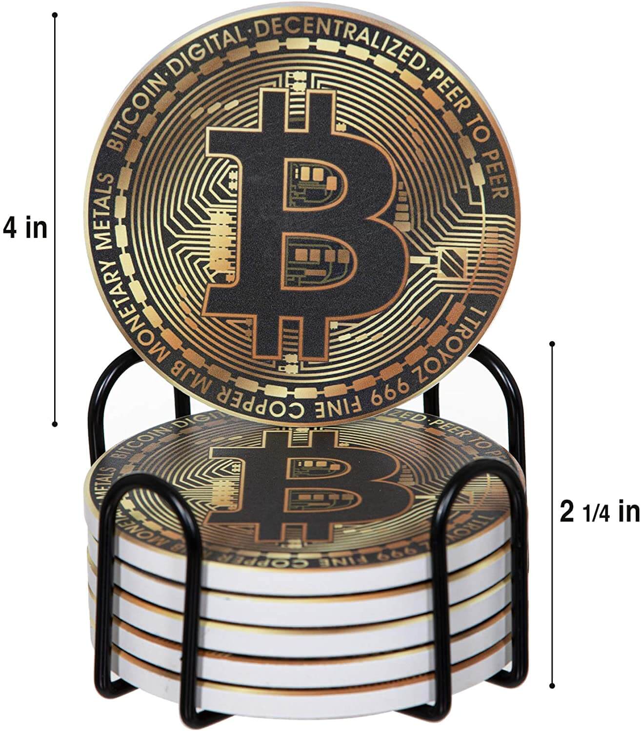 Bitcoin Coasters for Glasses, Mugs, Hot or Cold Drinks - Set of 6