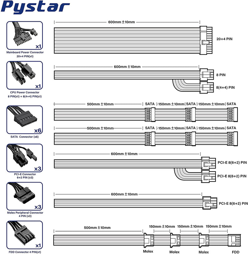 Pystar ES850W Modular Power Supply 110V US Plug