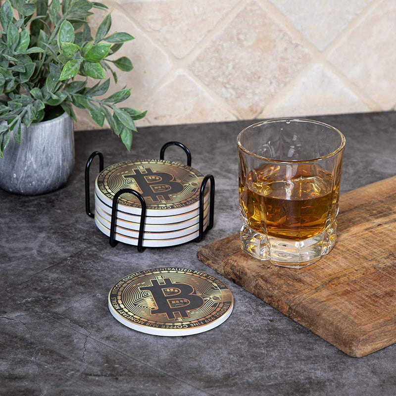Bitcoin Coasters for Glasses, Mugs, Hot or Cold Drinks - Set of 6