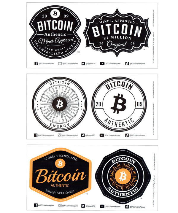مجموعة ملصقات BTC Bitcoin Universe الأصلية المكونة من 3 أوراق