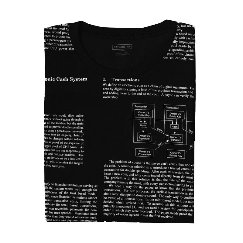 Satoshi Ink Blackpaper Crew Neck T-Shirt Limited Edition for Collectors - Black