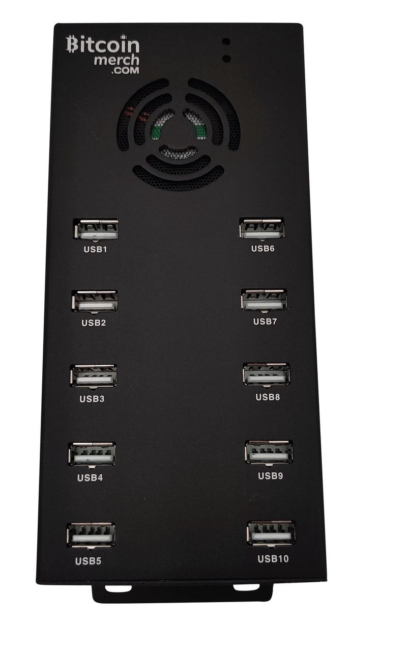 Bitcoin Merch® - 10 Port Powered USB Hub ONLY 120W 12V 10A, FOR Compac F, NewPac, Antminer, Moonlander - USB Miners NOT included!