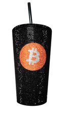 Black Swarovski Crystals Bitcoin Starbucks Cup 16oz with straw and bag