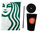 Black Swarovski Crystals Bitcoin Starbucks Cup 16oz with straw and bag