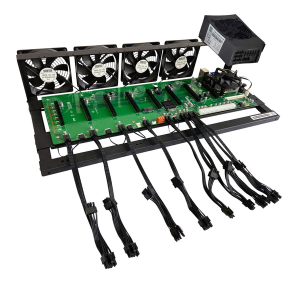 4 Fan 8 GPU Open Frame Mining Rig KIT with Motherboard + CPU + RAM+ SSD + PSU Included