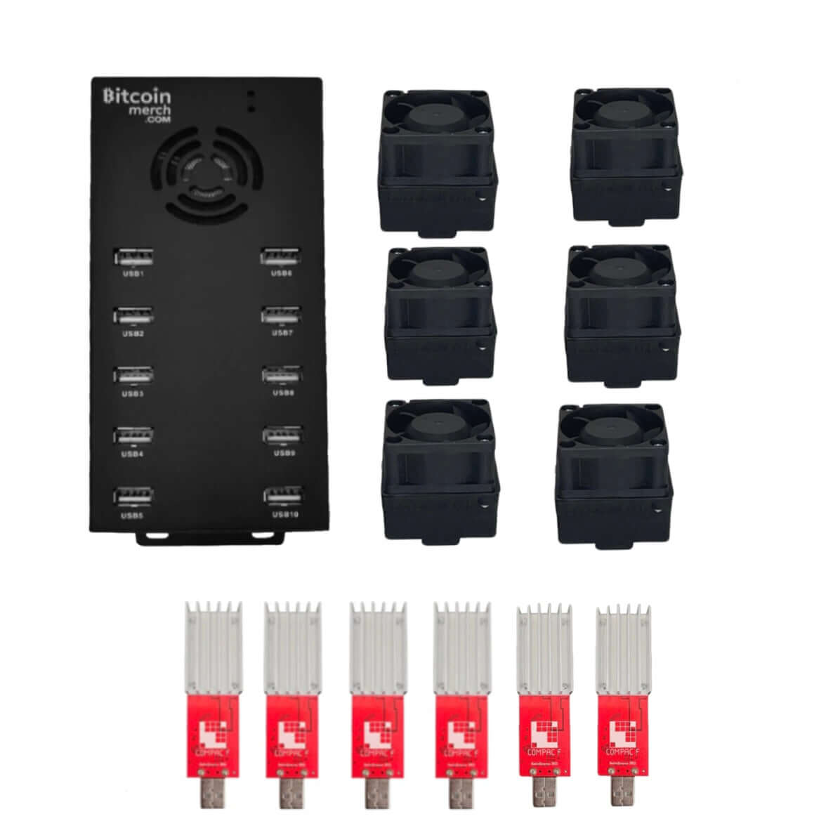 Bitcoin Merch® - 6 x GekkoScience COMPAC F with Fan Upgrade  10-Port USB Hub - COMBO Up to 1.6+TH/s