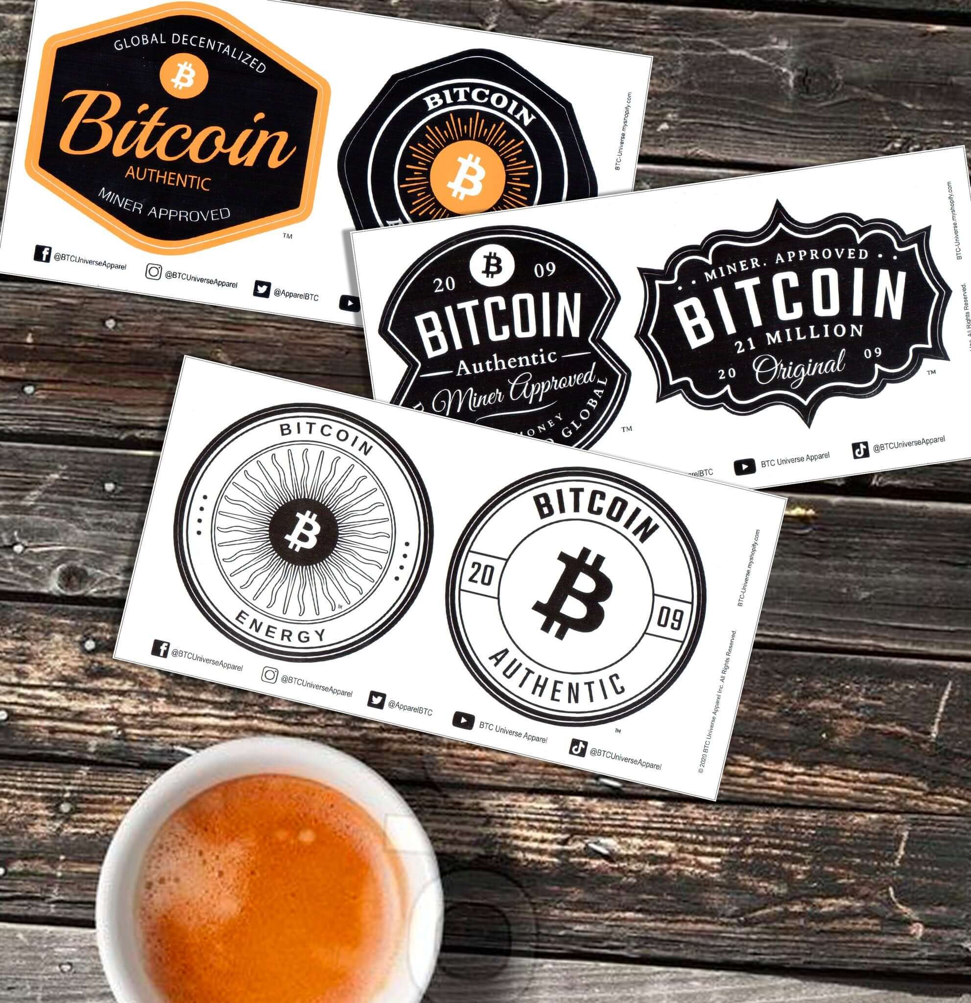 مجموعة ملصقات BTC Bitcoin Universe الأصلية المكونة من 3 أوراق