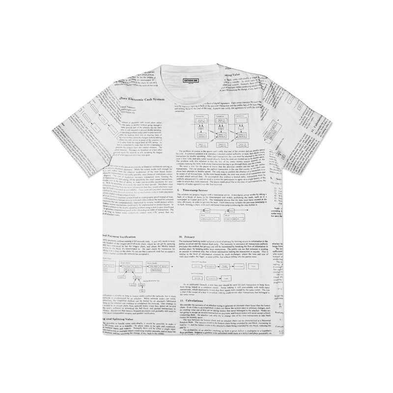 Satoshi Ink Whitepaper Crew Neck T-Shirt Limited Edition for Collectors - White
