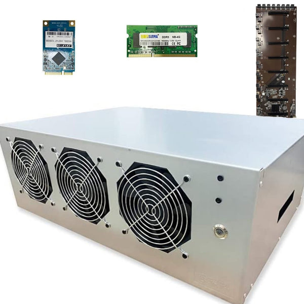 Ready-To-Mine™ 3-Fan 8 GPU Mining Frame Rig With Motherboard + CPU + RAM + SSD Included