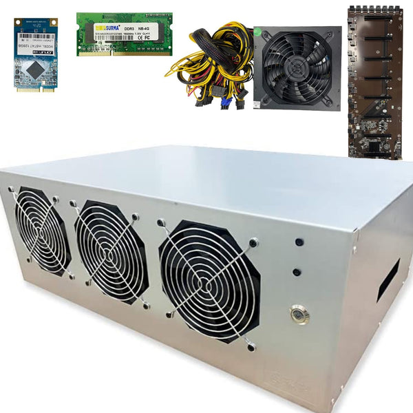 Ready-To-Mine™ 3-Fan 8 GPU Mining Frame Rig With Motherboard + CPU + RAM + SSD + PSU Included