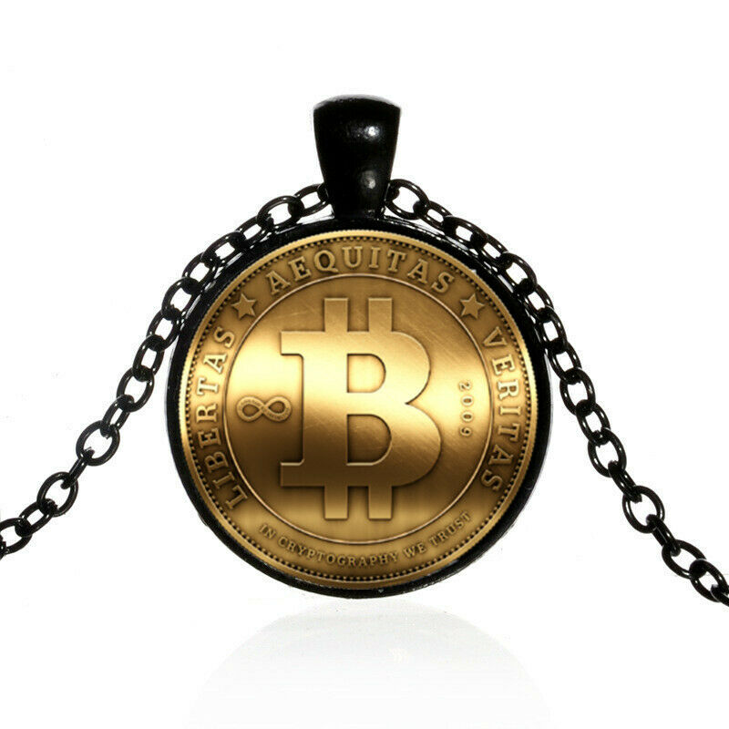 Bitcoin Necklace chain Pendant Commemorative Round Collectors (Black)