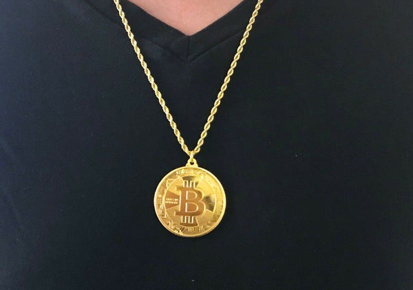 Bitcoin Necklace 24" - Gold Color
