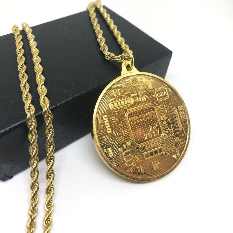 Bitcoin Necklace 24" - Gold Color