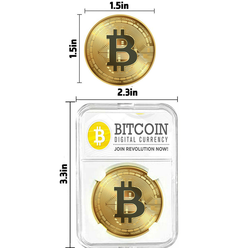Gold Bitcoin Coins Cryptocurrency in Protective Collectable Gift Box