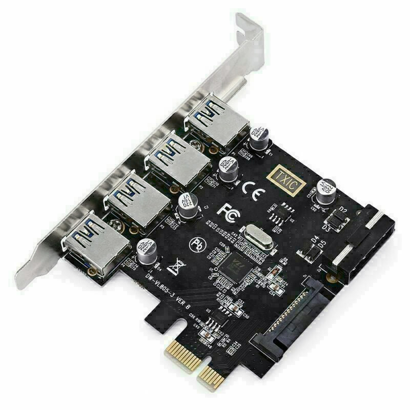 PCIe 1X to 4 x USB 3.0 Expansion Slot Internal Hub Adapter Card - Black